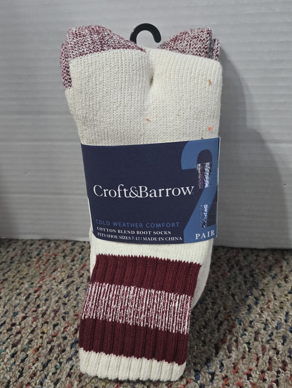 Croft & Barrow 2 Pack Cold Weather Comfort Red Stripes NWT Boot Socks Shoe 7-12